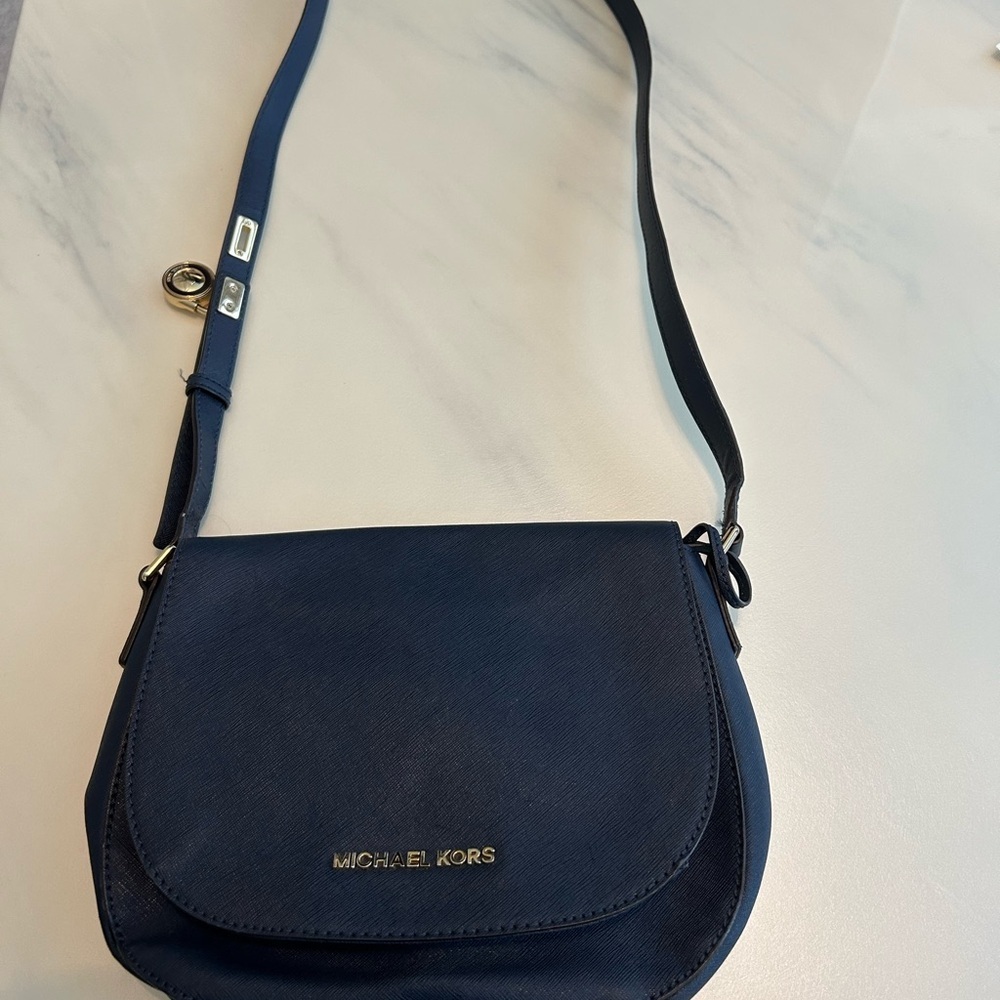Michael Kors Navy Leather Crossbody Saddle Bag